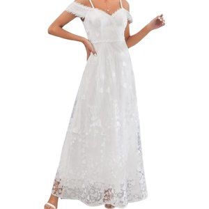 Heart Print Cold Shoulder Lace Wedding Dress Large